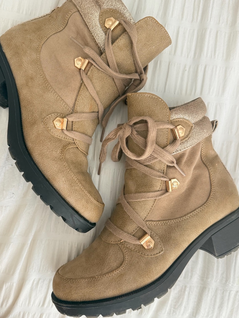 Girls Kenneth Cole- Taupe Lace-Up Suede Ankle Boots